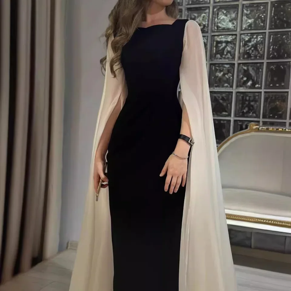 ชุดราตรีทรงเมอร์เมดแขนยาวสีดำ ดีไซน์หรูหรา ทรงทรัมเป็ต แฟชั่นสำหรับงานเต้นรำ ปี 2025 ชุดเดรสยาวสำหรับงานเลี้ยงสุดอ่อนหวาน ตัดสีตัดกัน