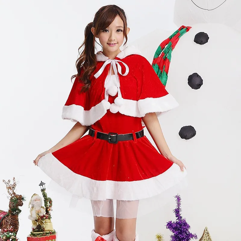 

Pleuche Red Short Dresses Cosplay Carnival Party Santa Claus Performance Costume Stage Outfit Christmas Vintage Adult Women