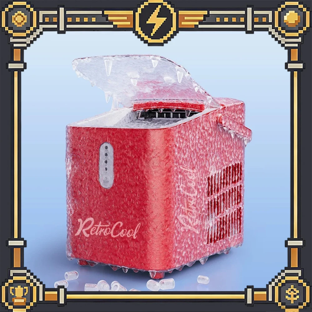 Nostalgia Electrics RIC120COKE Ice Machine Real-Time UV Nano Sterilization Domestic Ice Maker Intelligent Cleaning Waterways