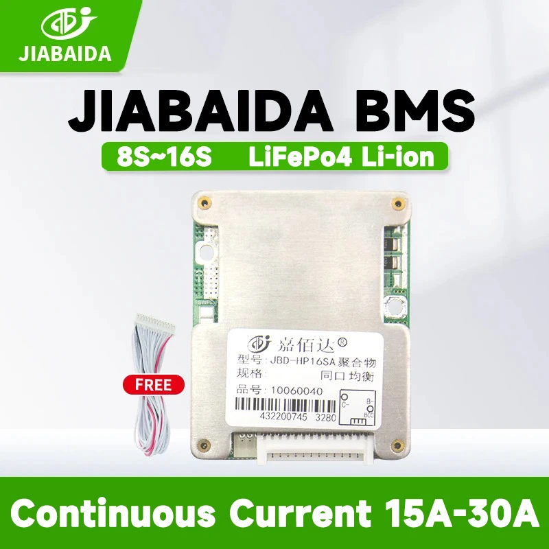 Jiabaida Bmsバランス付き、リチウム電池、LiFePo4、12s、13s、14s、16s、36v、48v、60v、8s、24v、LiFePo4、15a,20a,25a,30a