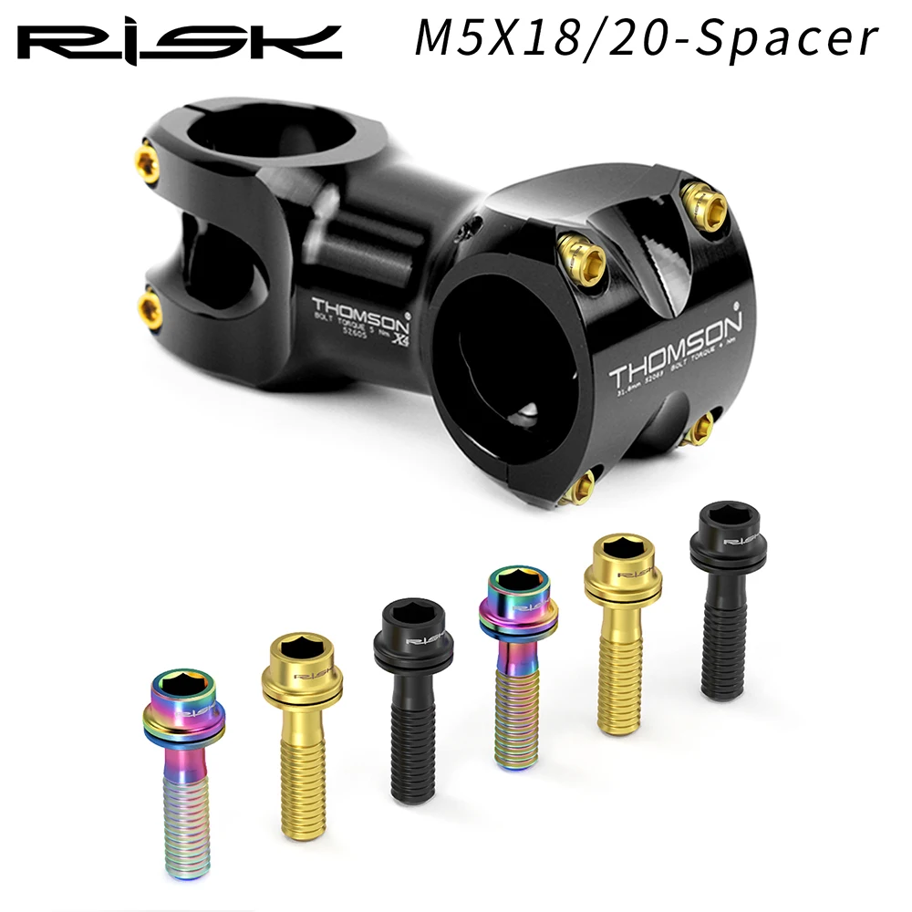 RISK 6PCS M5x16/18mm Bike Stem Screws Bolt Titanium Alloy MTB Steering Stem Handlebar Ultralight Stem Fixing Screws - view 2