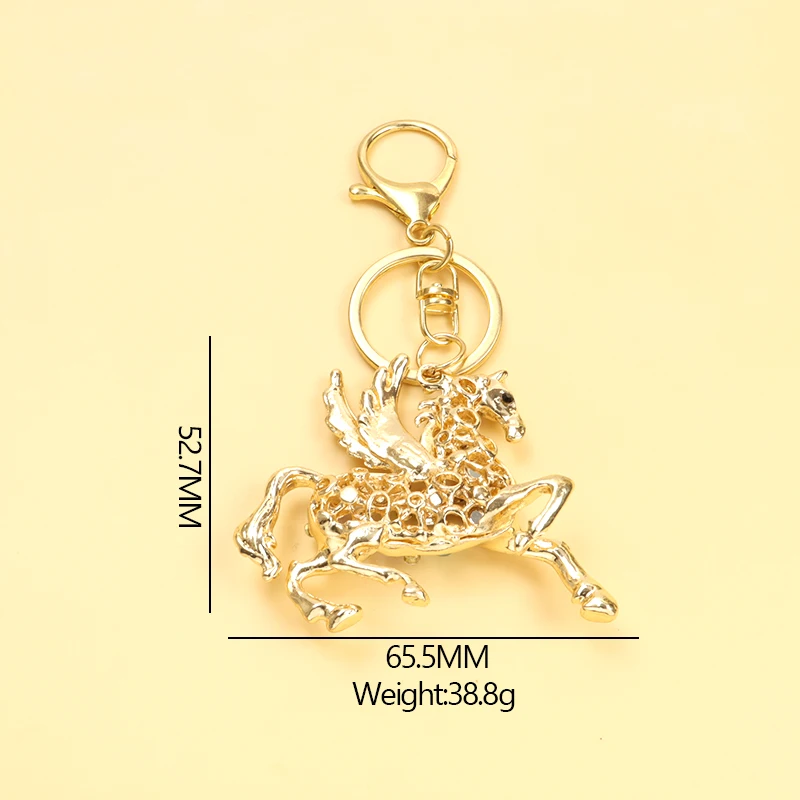 Exquisite Coloured Rhinestones Skyhorse Keychain Chinese Zodiac Gift Souvenir Bag Pendant Car Interior Horse with Wing Keyring