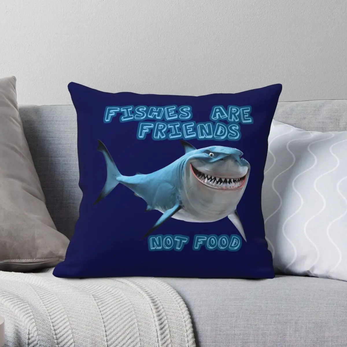 Bruce Great-funda de almohada cuadrada de poliéster y lino con estampado de tiburón blanco, cojín decorativo con cremallera para sofá