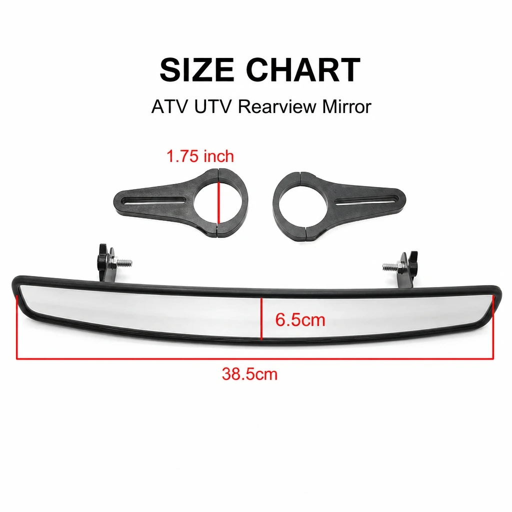 Universal 1.75 Inch Roll Bar Rearview Mirror HD Wide Angle Convex Mirror Adjustable Rearview Mirror Fit UTV ATV Offroad Vehicle