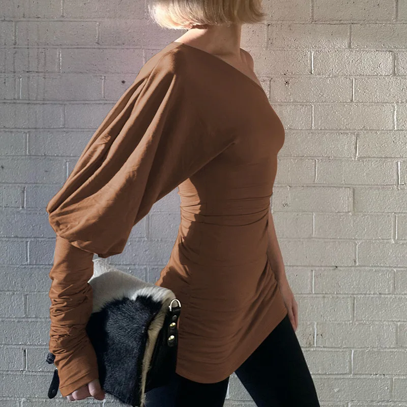 DINADD Abito corto nero con spalle scoperte Abito da festa aderente pieghettato alla moda da donna Y2k Abito estivo con collo inclinato