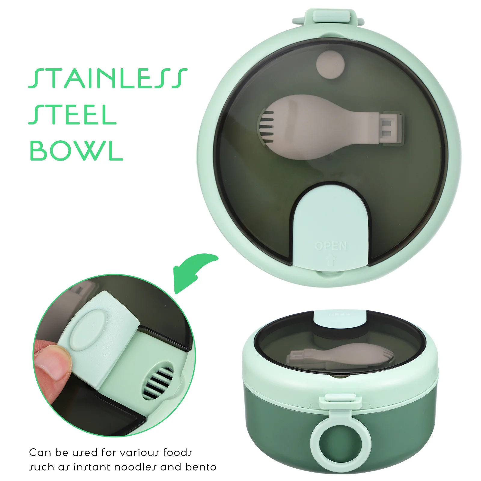 

Stainless Steel Ramen Bowl Large Capacity Soup Noodle Lunch Box Bento Container For Adults Portable Leakproof Round Food