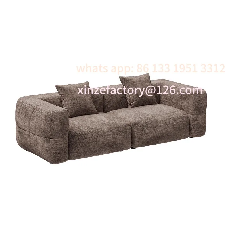 

Big white fabric sofa living room small apartment retro style straight cream style high-end sofa combination