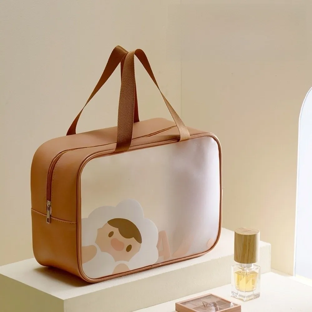 Portable Transparent Wash Bag Frosted Cartoon Print Large Capacity Cosmetic Bag Waterproof Multi-Functional Travel Makeup Case