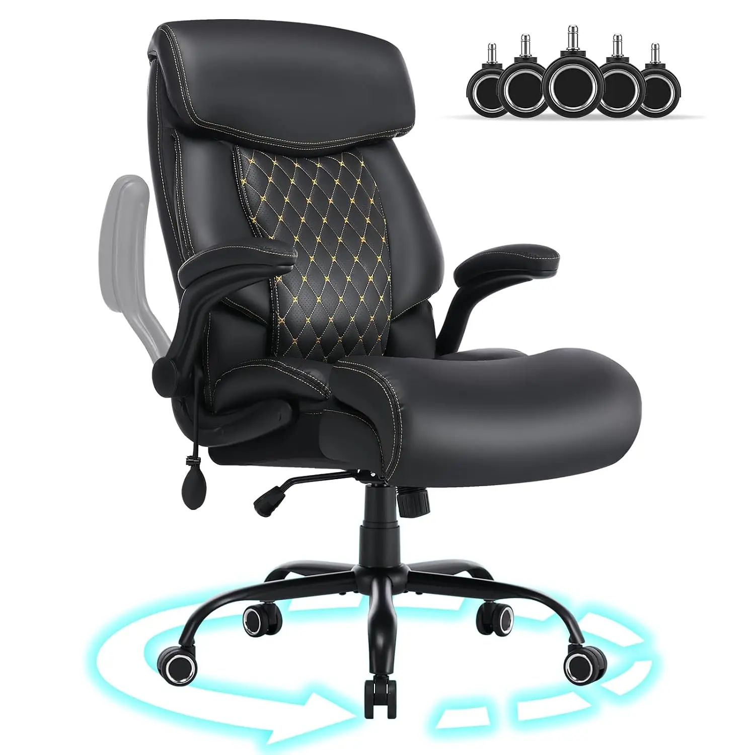 Big and Tall Office Chair 600lbs, Heavy Duty Ergonomic Executive Desk with Adjustable Armrests, Wide Seat, PU, Customized