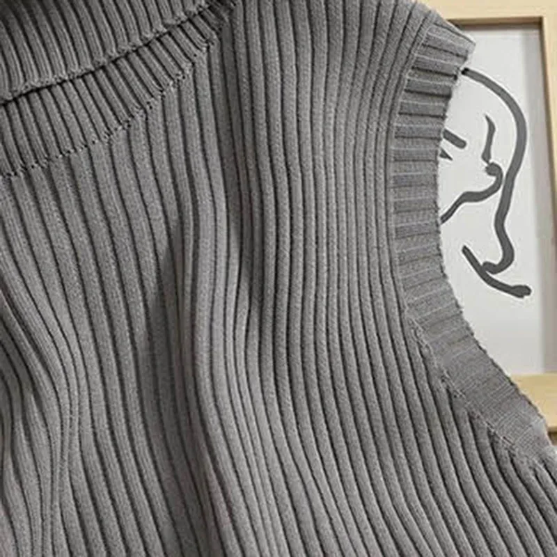 Pullover Westen Frauen Solide Rollkragen Frühling Herbst Unregelmäßige Design Straße Tragen Alle-spiel Casual Gestrickte Ärmellose Ästhetische Neue