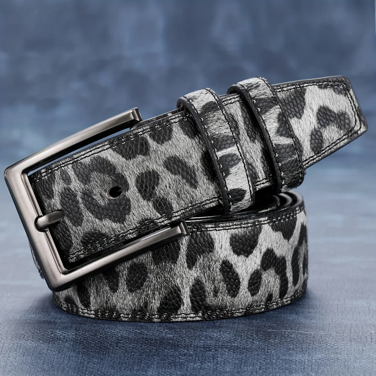 Men Trendy Leopard Print Pu Waist Belt, Anti-Scratch Pin Buckle Design, Casual Street Style Jeans Accessory Belt