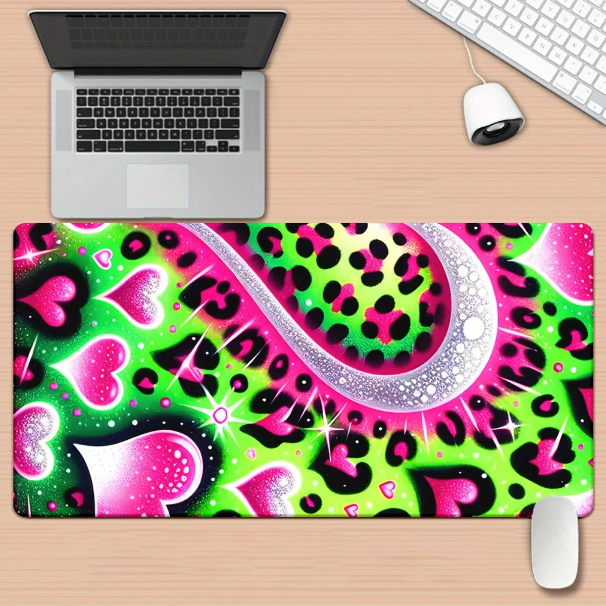 [Brand] Iron Art Heart Leopard Desk Pad XXL Gaming Mouse Mat Keyboard Office Computer Mat HD Multifunctional Family Gift