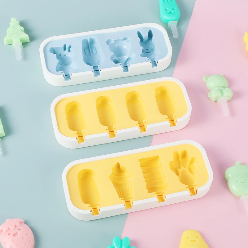 Healthy Cartoon Silicone Ice Cream Mold Easy Popsicle Mold Reusable Ice Cream Bar Pop Molds For DIY Making Summer Favorites Tool