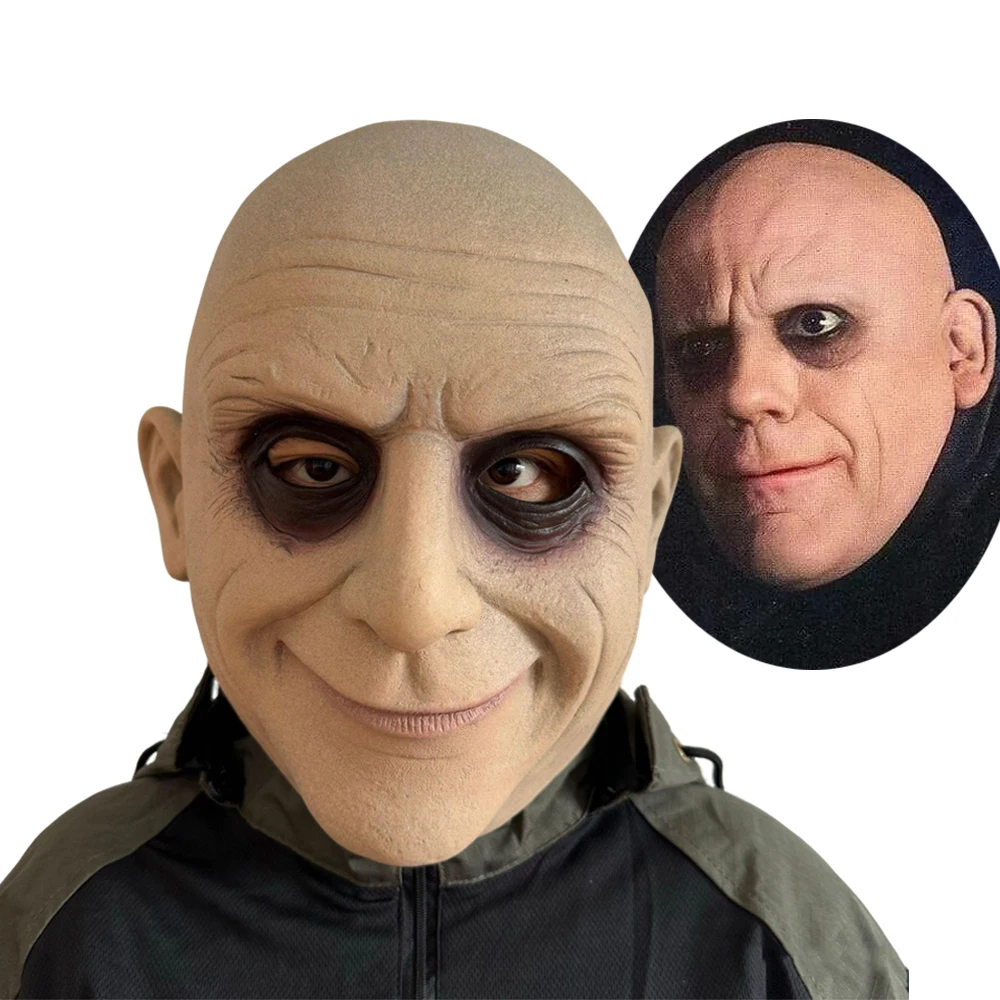 

ТВ среда Fester Addams Косплей Маска Для Взрослых Энигматический Шлем Дядя Ужасов Хэллоуин Анфас Латексная Маска Опора