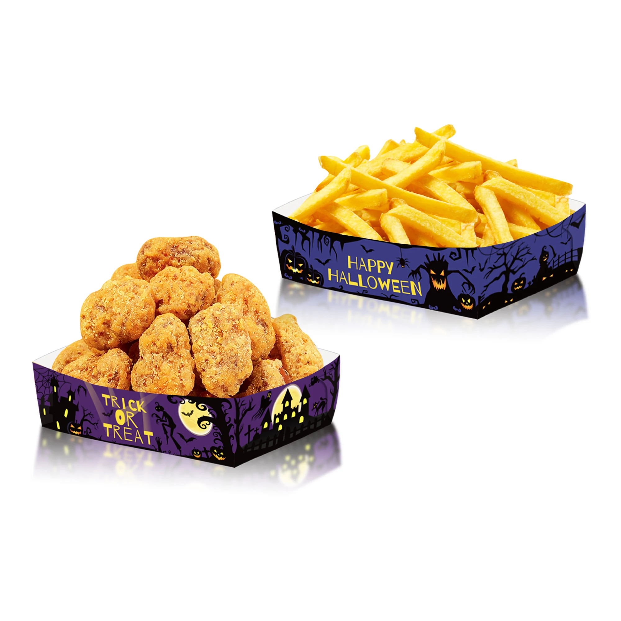 5-100pcs Halloween Paper Food Trays Disposable Snack Boats Paper Bowls Halloween Party French Fries Candy Serving Containers