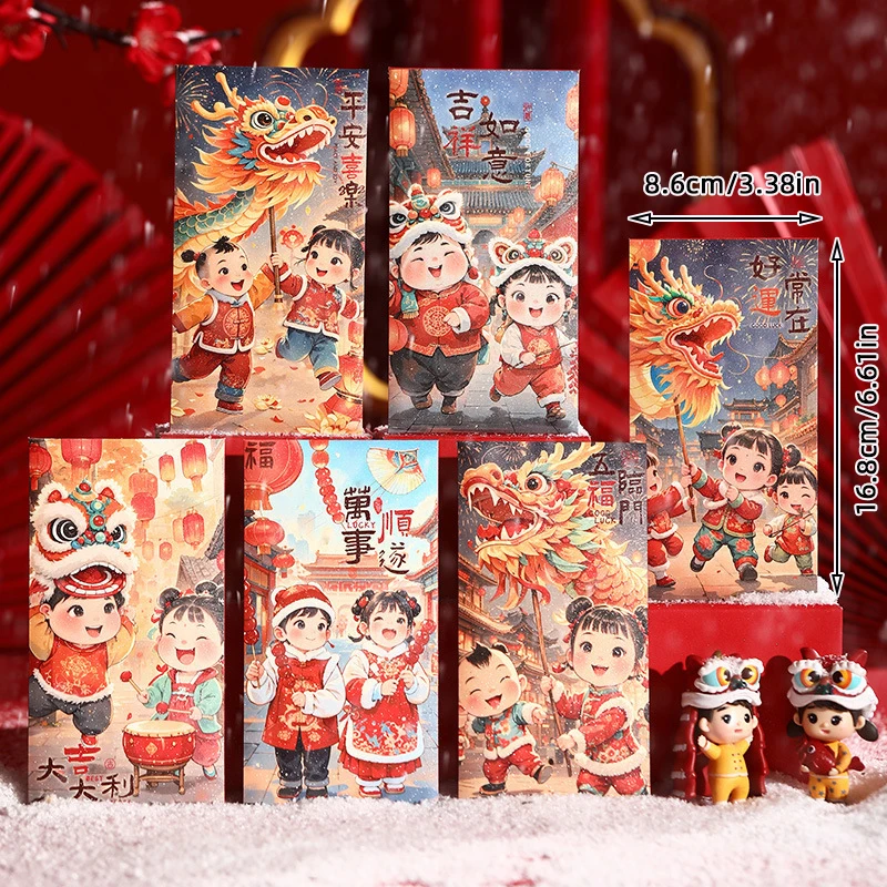 6/12/24 Stuks Rode Enveloppen 2023 Nieuwe Stijl Cartoon Rode Enveloppen Jaar Van Slang Lente Festival Oudejaarsavond Geluk Geldzak