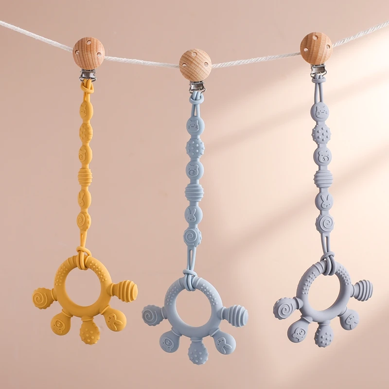 Baby Teether Food Grade Silicone Teethers Chain BPA Free Pacifier Clip Portable Nipple Holder Teether Toys Teething Accessories