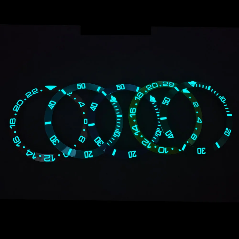 38mm GMT Bezel Ring Blue Luminous Watch Bezel Insert Fit SKX007 SUB Watch Case NH35 Case Curved Ceramic bezel insert Ring
