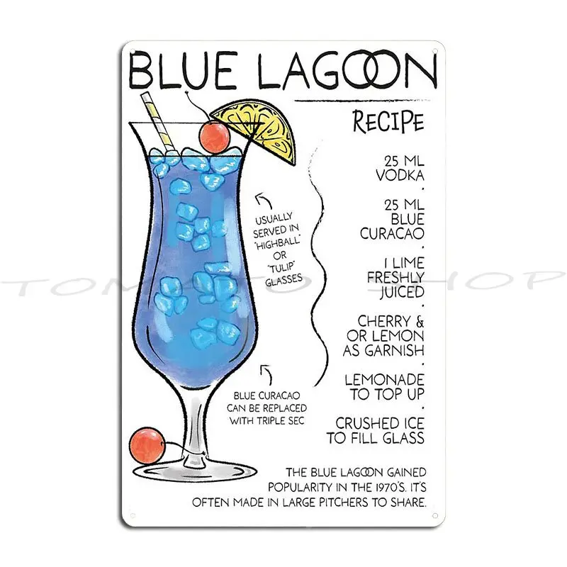 Blue Lagoon Recipe Metal Plaque Wall Mural Plaques Rusty Wall Decor Design Tin Sign Poster