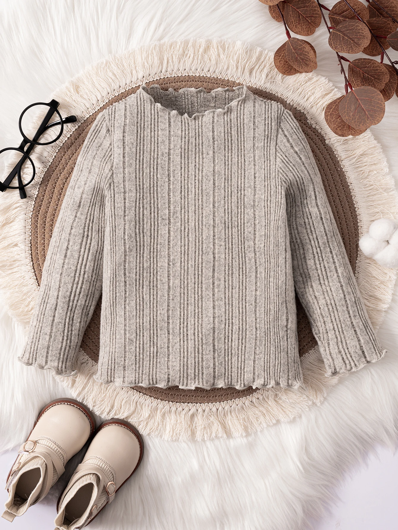 Children's Top Long Sleeve T-shirt Girls' Solid Simple Top Girls' Comfortable Fabric Home Clothing 4-7Y