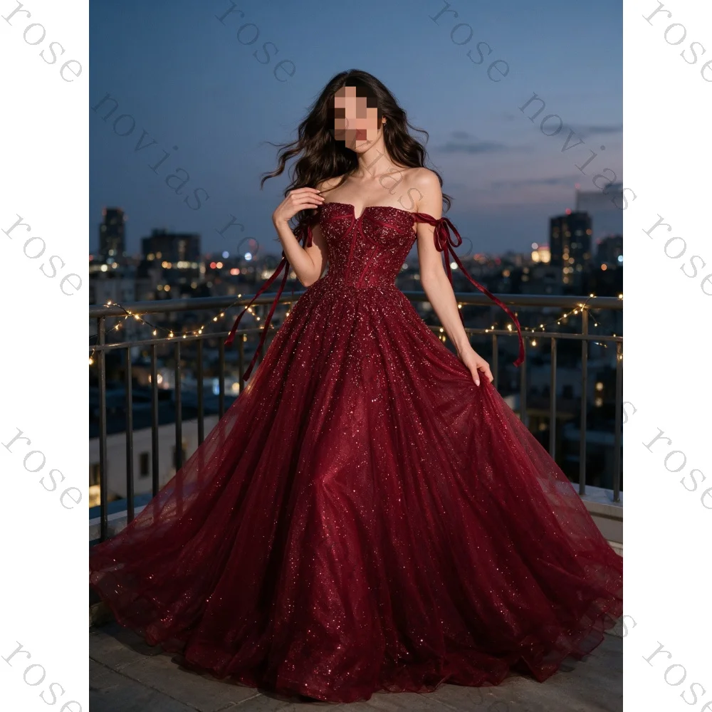 Customized Elegant Off Shoulder Sparkling Chiffon Bridal Gown 2026 New Strap Landing A-line Wedding Dresses Suitable for Parties