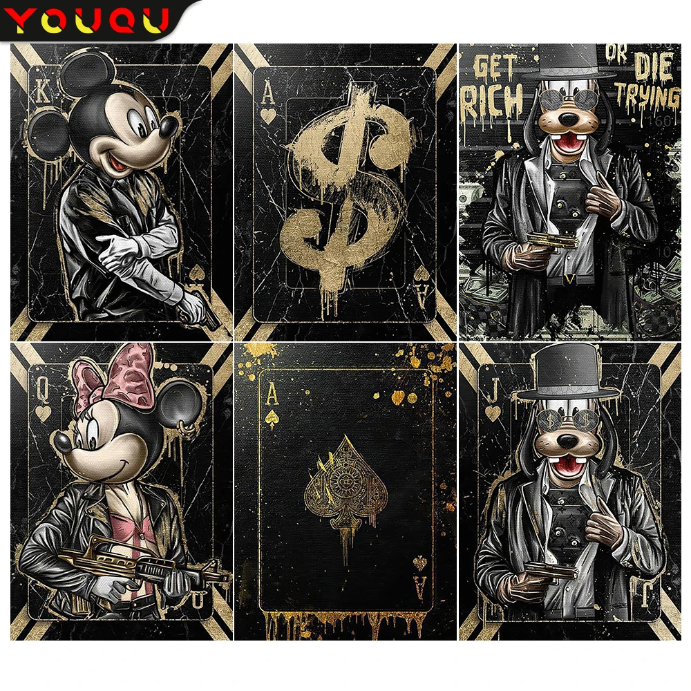 YOUQU Diamond Painting DIY Art Disney Mickey Minnie Goofy Diamond Embroidery Cross Stitch Diamond Mosaic Home Decoration Gifts