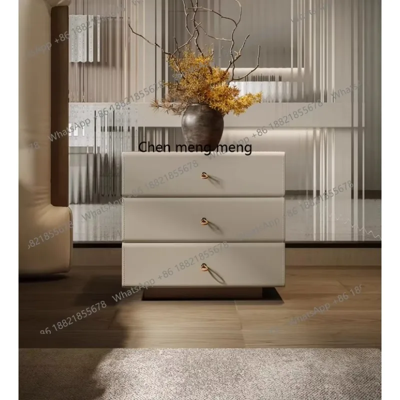 M138 Designer Bedside Table Walnut Leather Italian Minimalist Storage Villa High-end Saddle Leather Rotating Bedside Table