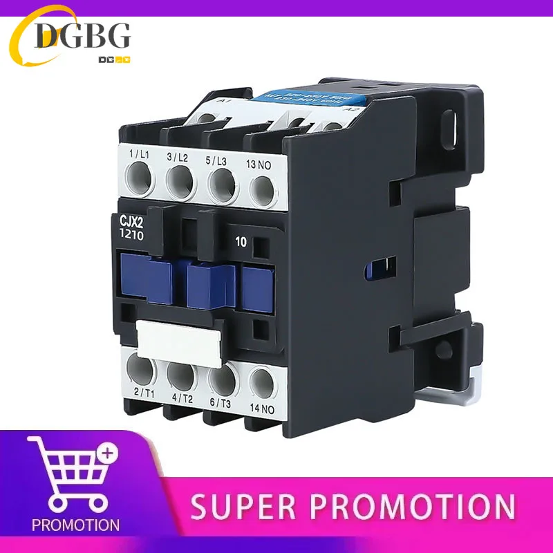 CJX2-1810 LC1 AC Contactor 18A 3 Phase 3-Pole NO Coil Voltage 380V 220V 110V 36V 24V 50/60Hz Din Rail Mounted 3P+1NO Normal Open