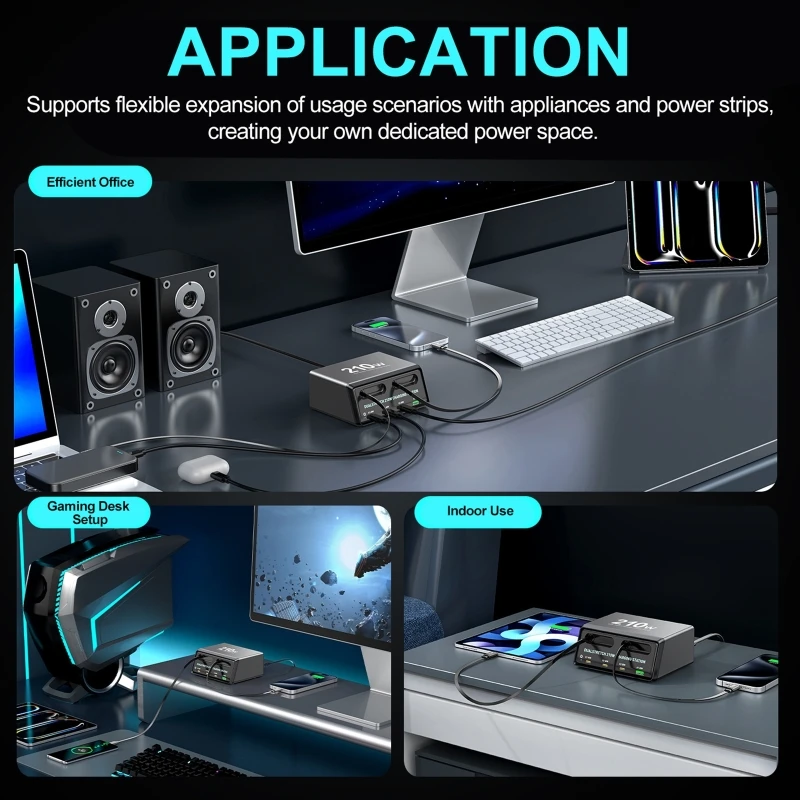 Dualstretch 210W GaN Charging Station 6-in-1 with Retractable Cables  Power Hub for Fast Charging of Multiple Devices for Phones