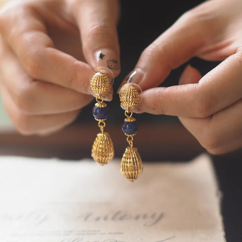 

Vintage Lapis Lazuli Tassel Courtly Style Earring Accessories - Stud Earrings