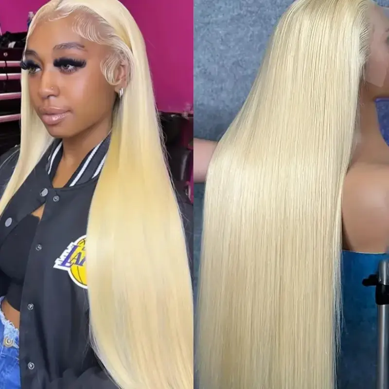 613 Blonde 13x4 HD Lace Frontal Wig 36 Inches 180 Density Straight Transparent Pre-plucked Brazilian For Women