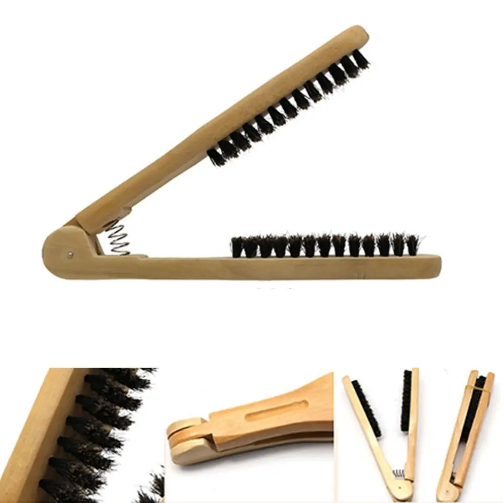 

Деревянная парикмахерская расческа V-образной формы, двойные щетки, инструмент для выпрямления волос, антистатический парикмахерский выпрямитель, аксессуары для волос