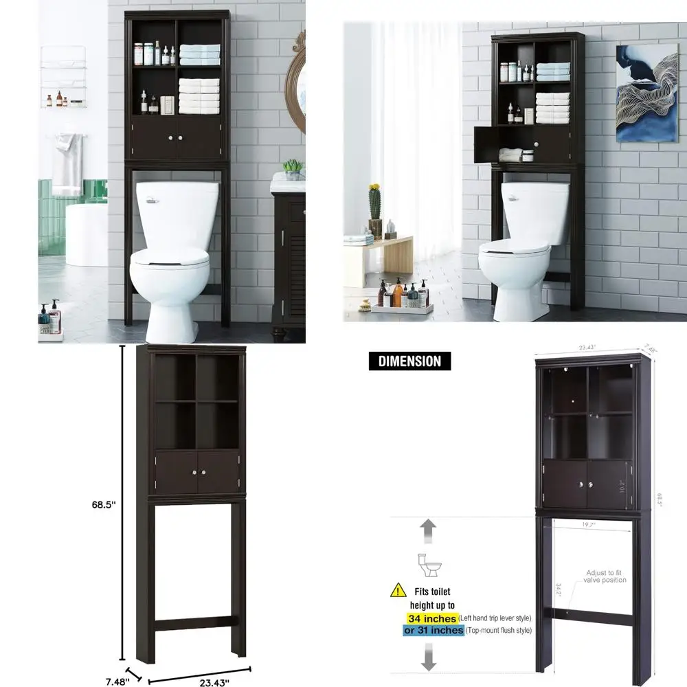 

Space-Saving Bathroom Organizer Shelf Over Toilet Storage Cabinet Espresso Finish for Efficient Toiletry Storage