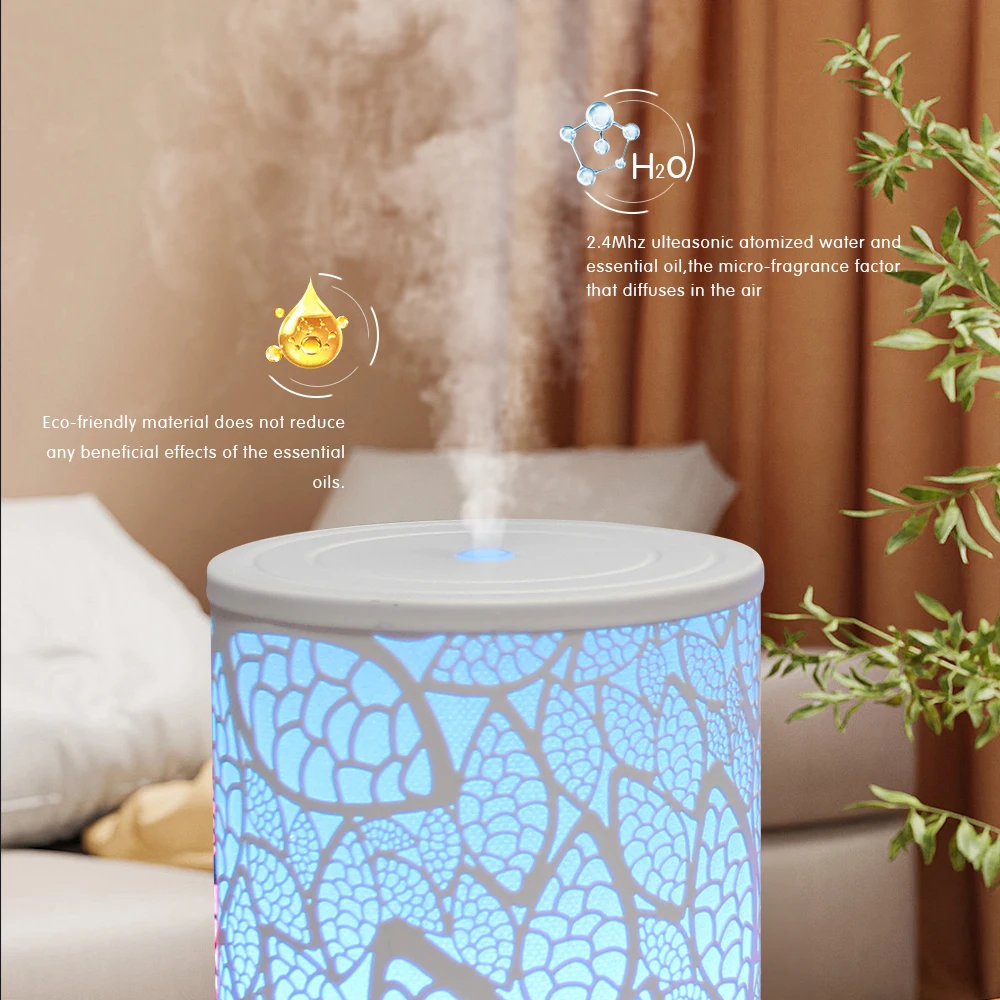 100ml Aroma Diffuser Timing Function Ultrasonic Air Humidifier Hollow Leaf Humidifier Scent Diffuser Essential Oil Diffuser