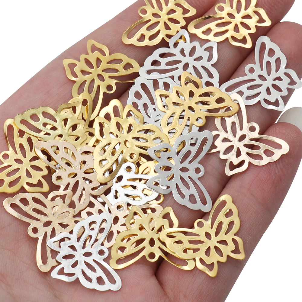 50pcs/lot 12X10/21X17mm Iron Hollow Butterfly Charms Accessories for DIY Jewelry Making Home Decoration Hair Accessory Supplies view 3