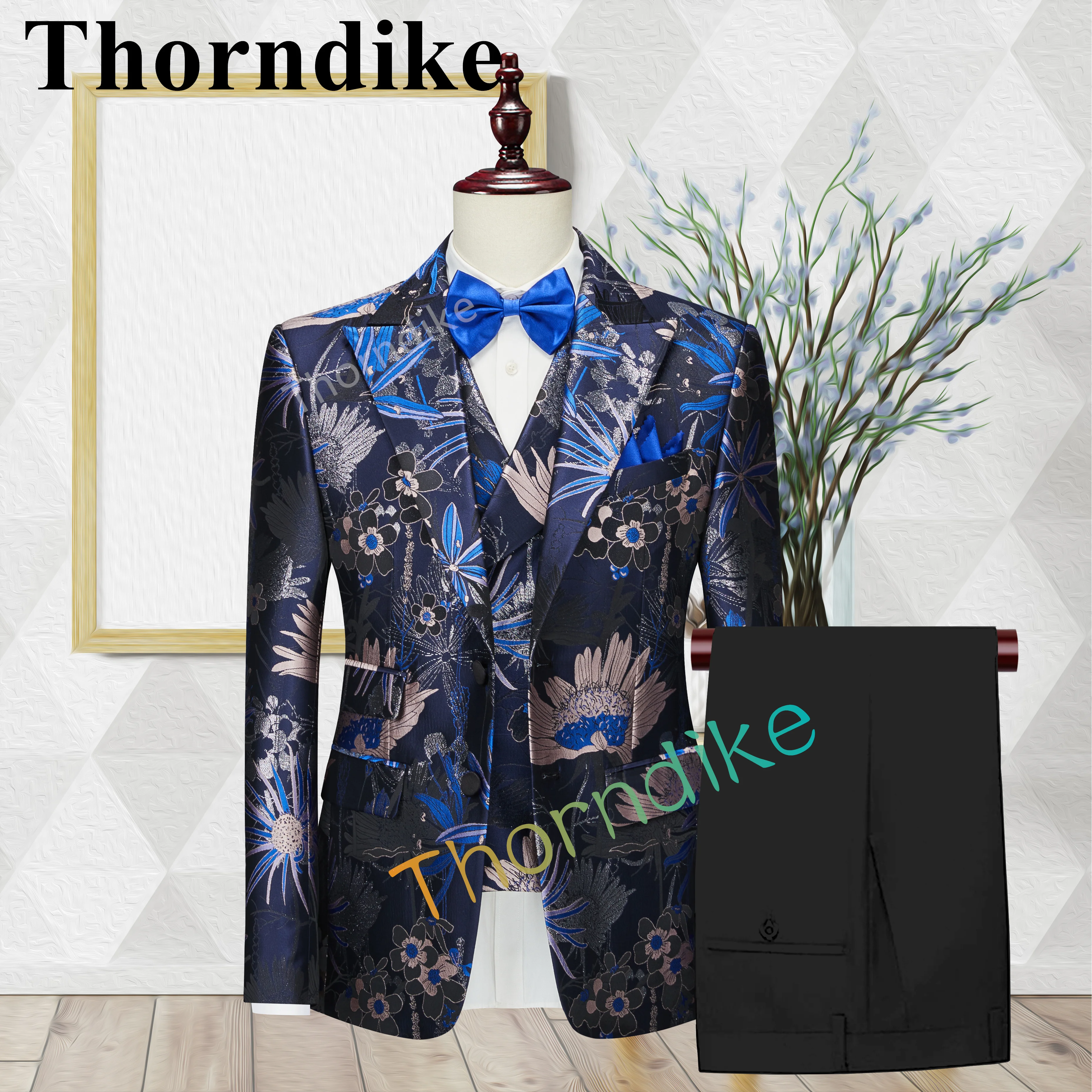 

Thorndike Navy Blue Men Suit Set Customized Suit for Men 3pcs Suit Jacket & Vest & Pant Set Wedding Groom Tuxedo Best Man Suit