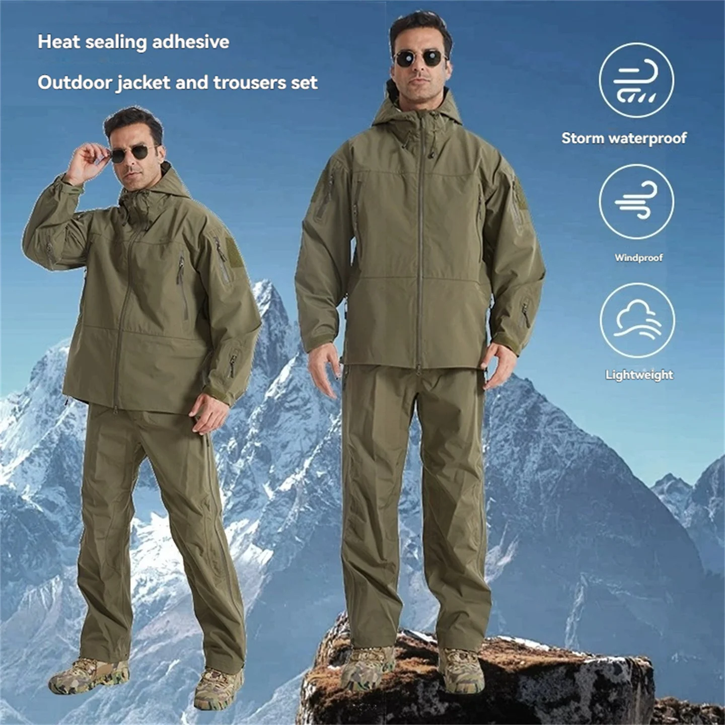 Loose Camouflage Hiking Jacket And Pants Set Outdoor Waterproof Rainproof Hunting Uniform Tactical Suit Mountaineering Wear
