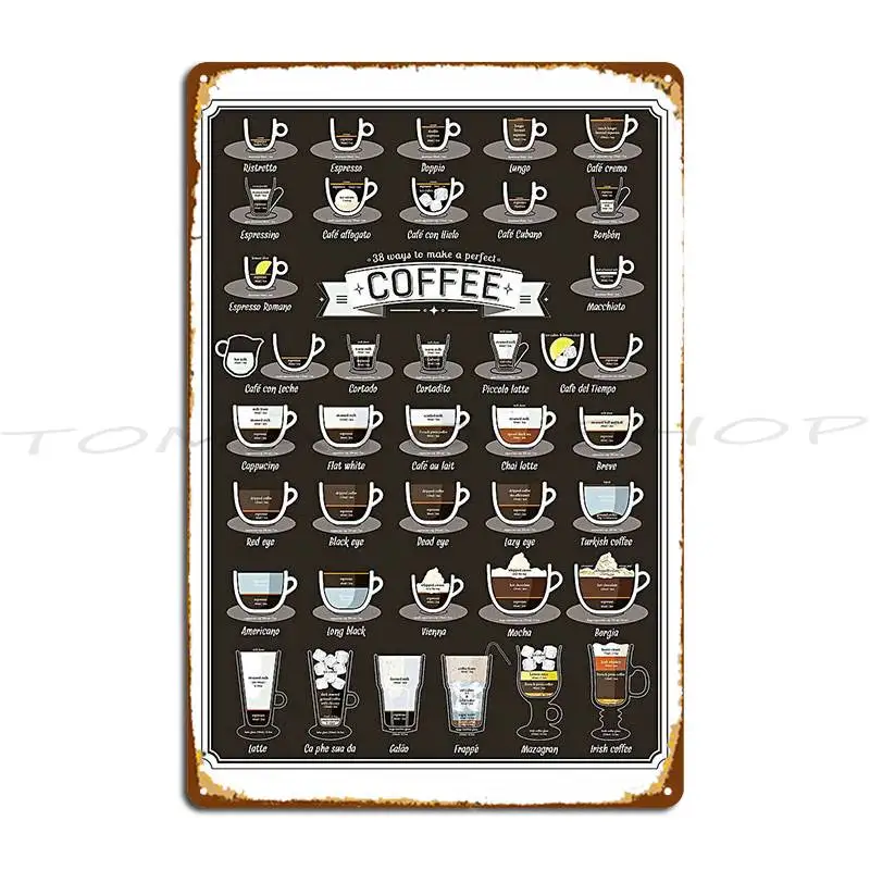 Coffee Method Types of Coffee Makers Metal Sign Classic Pub Party Garage Printed  Tin Sign Poster