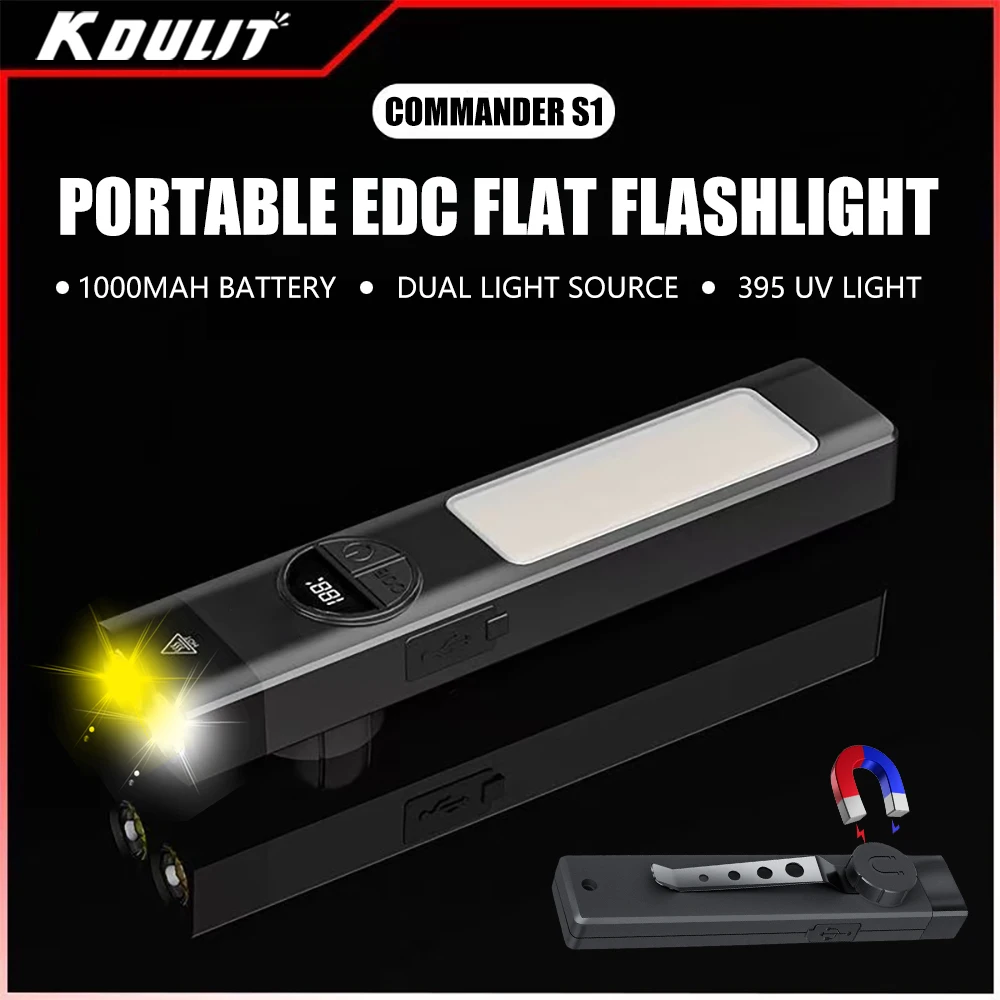 

Portable EDC Flat Flashlight Type-c Rechargeable LED Torch with Pen Clip Magnet Waterproof Outdoor Emergency Camping Lantern