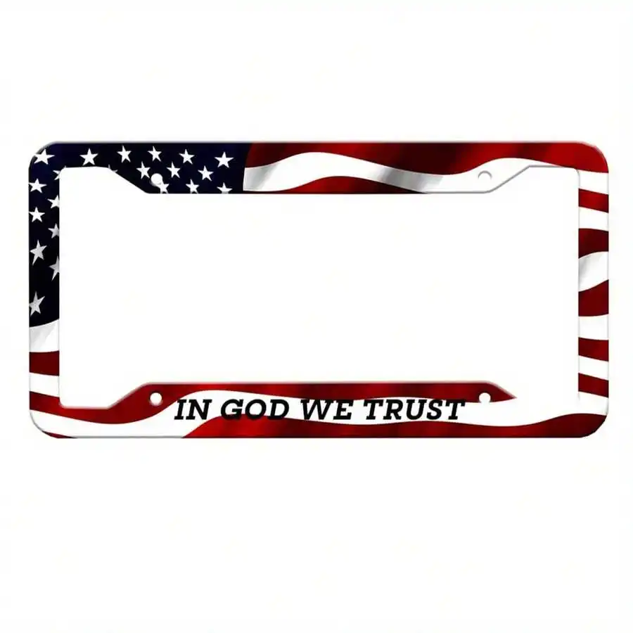 Faith Eagle Flag License Plate Frame | Independence Day Theme, Universal Four-Hole Adapter, US Standard Size 12.2X 6.3inch,