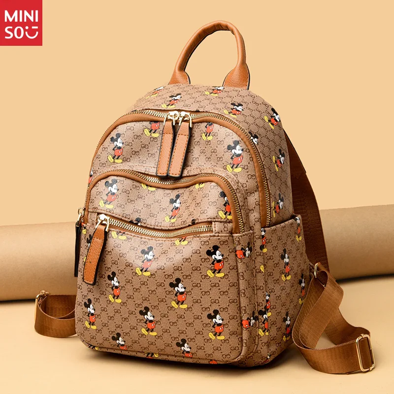 Mochila Miniso 2025 Mickey Mouse para mulheres, bolsa de viagem grande, mochila moderna e multifuncional