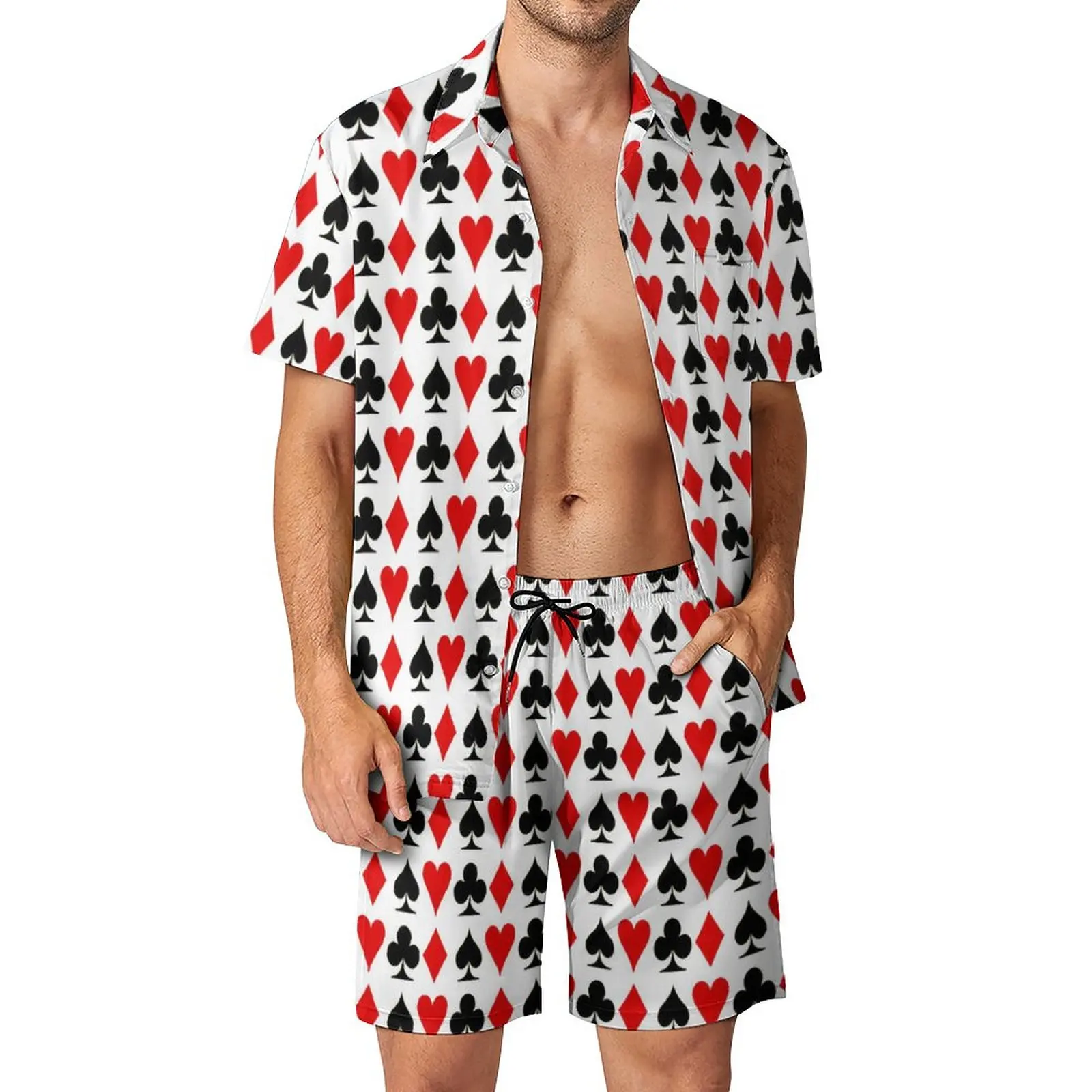 Playing Cards Suit Men Sets Club And Heart Trendy Casual Shirt Set Short-Sleeve Custom Shorts Summer Vacation Suit Large Size