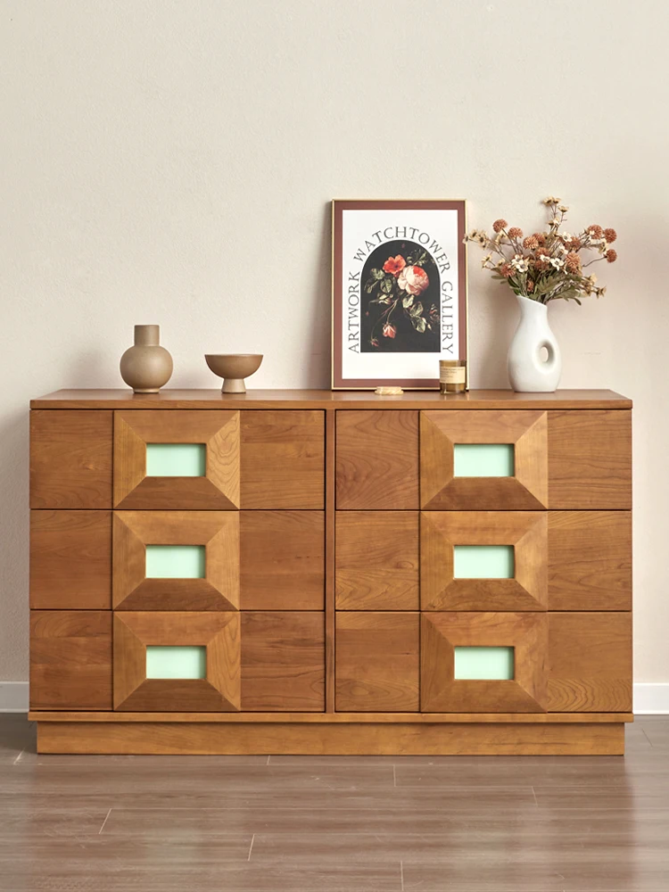 Pre-loved chest of drawers Vintage MCM cherry wood bedroom storage cabinet with teak drawers large storage unit