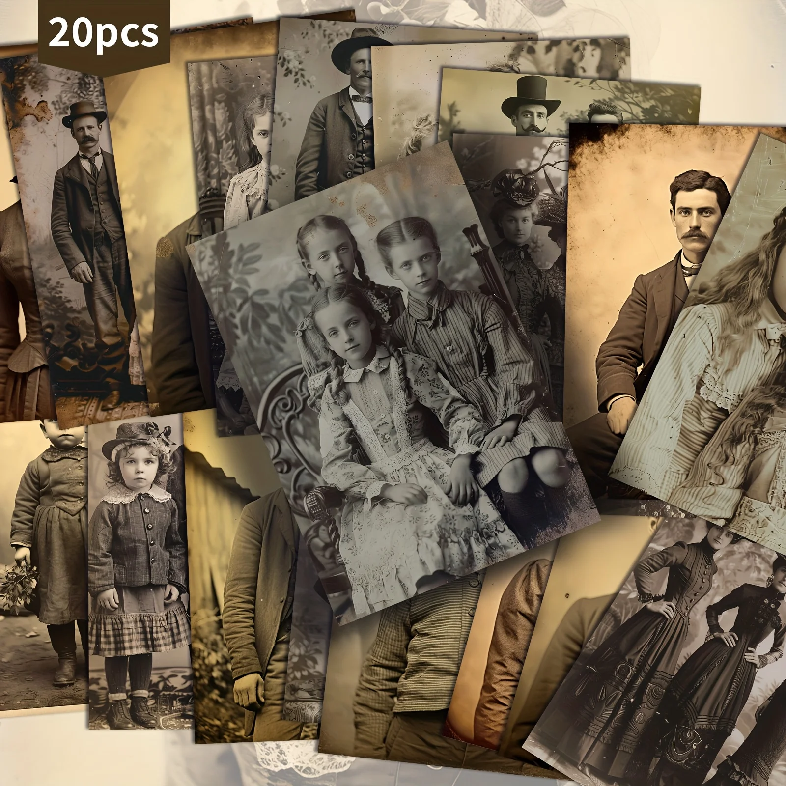 20PCS Vintage Victorian Brown Portrait Postcards, Victorian Style Illustrations, Including Classic Female Portrait Paintings