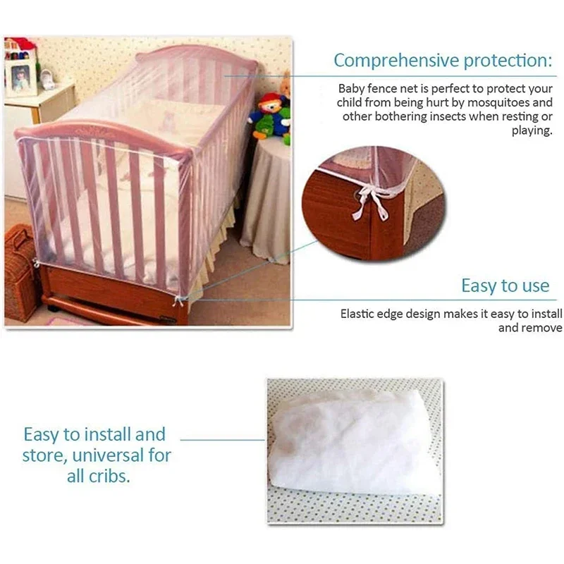 Summer Crib Mosquito Net Four Seasons Universal Foldable Breathable Crib Net Baby Bed Anti-mosquito White Mesh Cover 135*60*90CM