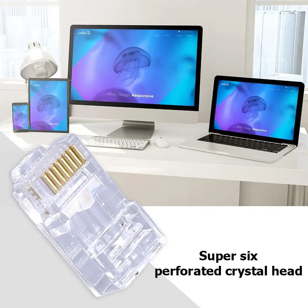 100x 8P8C UTP RJ45 Cat6 Connector Socket Unshielded Gold Plated Crystal Heads