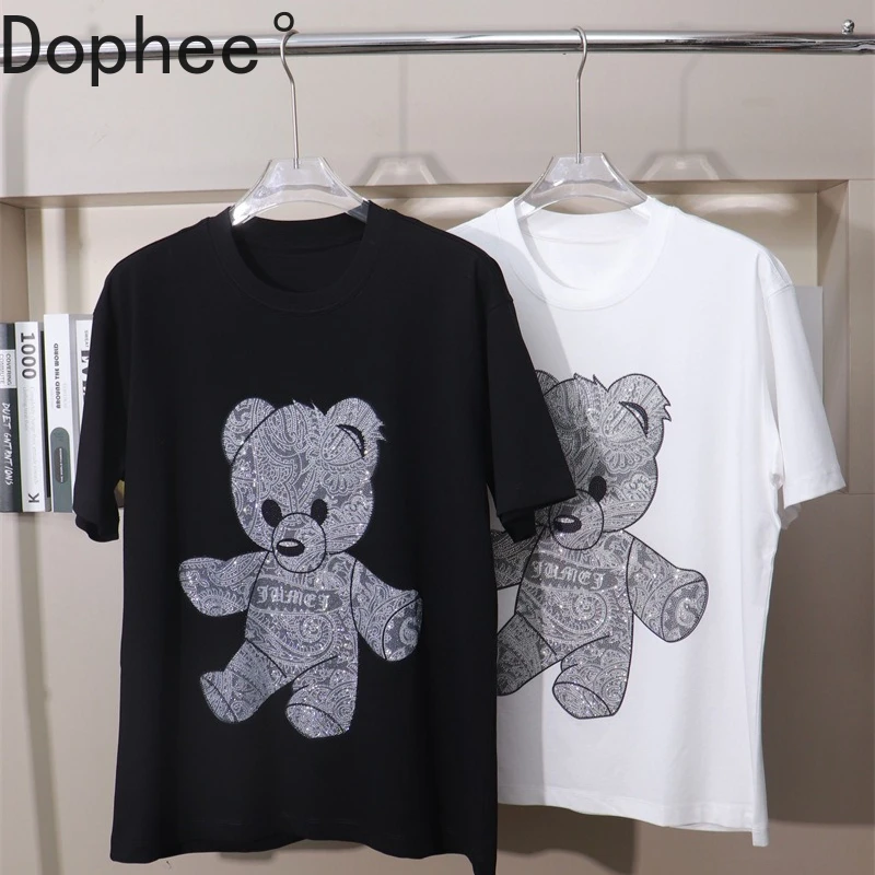 

Trendy Cute Bear Hot Drilling Men's T-shirt Oversize Pullover Top Crew Neck XS-9XL Plus Size Spring Summer Handsome Basic Tees