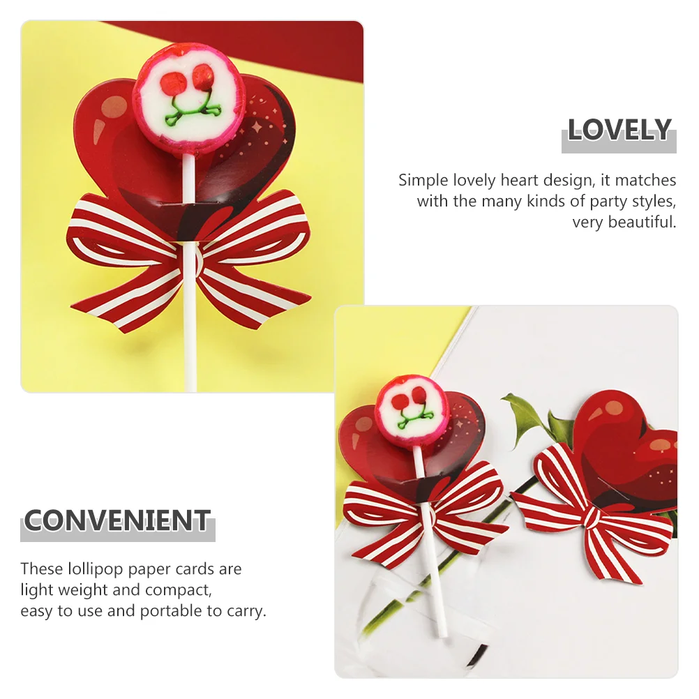 100 Pcs Lollipops Paper Card Adorable Candy Holder Packing Decor Heart-shaped Wrapping Decorative Cards Supplies