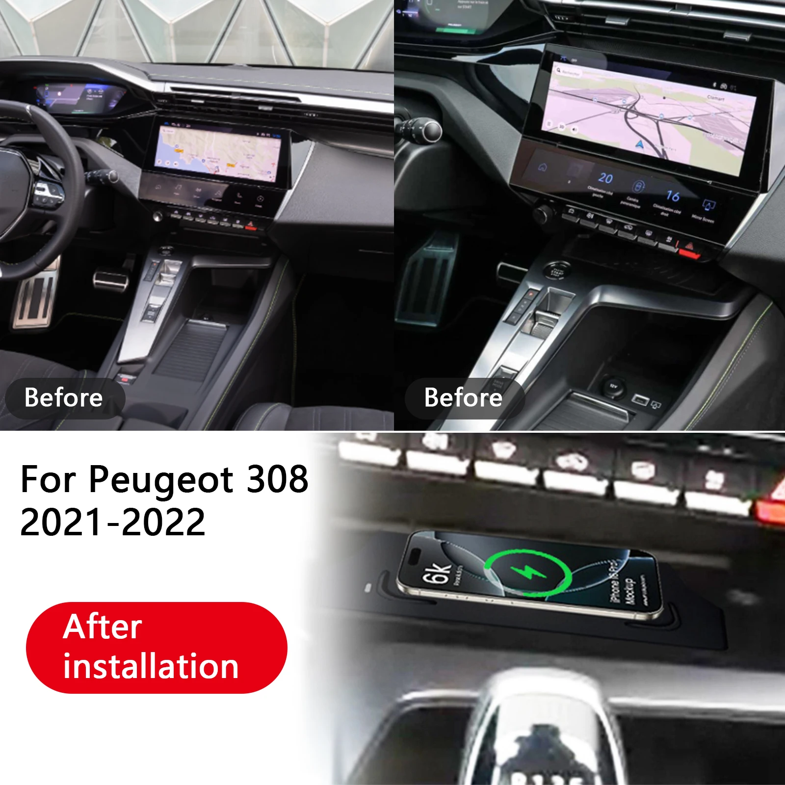 2 DIN 15W Wireless charger,Special on-board QI phone fast charging panel Car Accessories For Peugeot 308 2021 2022 2023