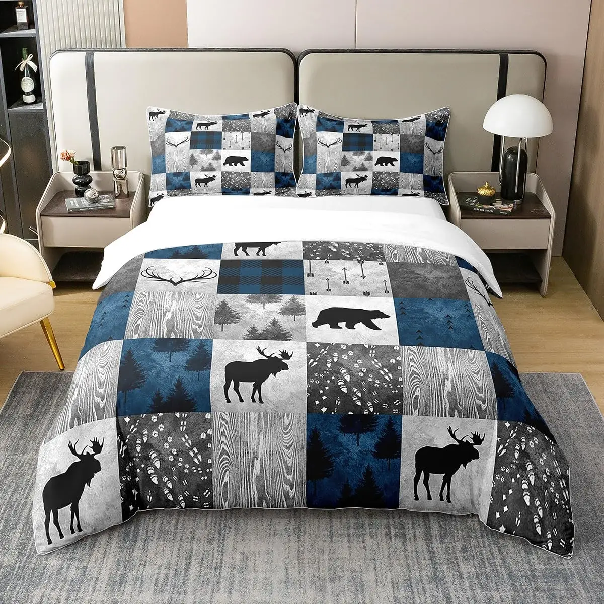 

Buffalo Plaid Bedding Set For Cabin Decor Queen, Wild Animal Comforter Cover, Duvet Cover Queen King Size, Quilt Cover 3 Pieces